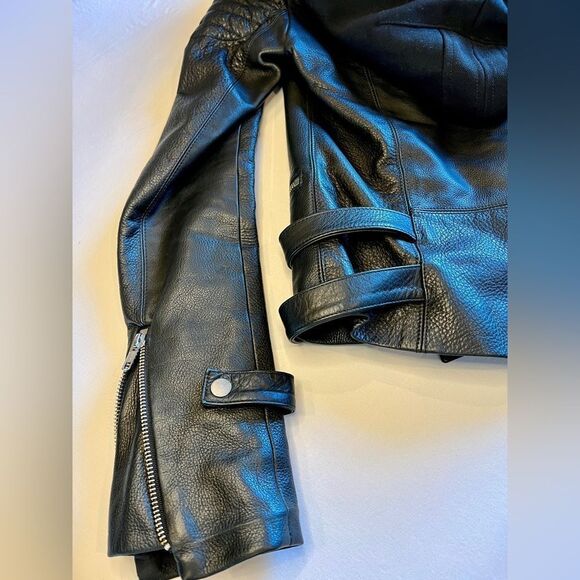 A.L.C. Knight Leather Biker Jacket Hooded Zipper Moto Black - Picture 11 of 14